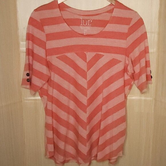 Lur Womens Orange Striped Tunic Top Large - Picture 1 of 6